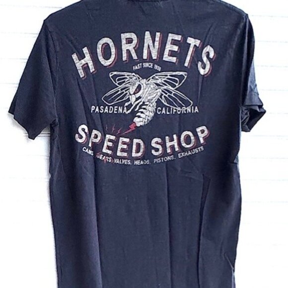 Johnson Motors Hornets Speed Sho distressed M Faded Black Shirt NWT - Picture 7 of 7